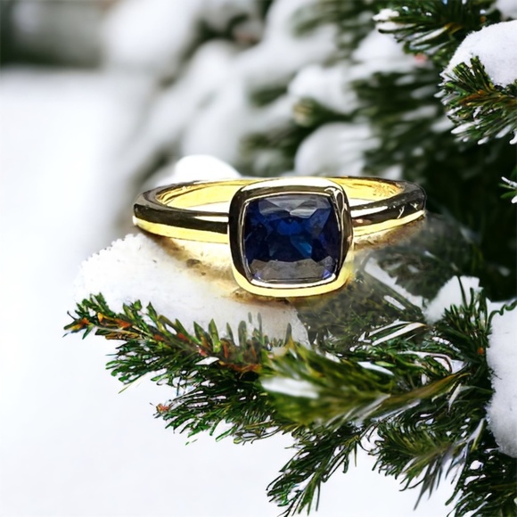 Blue Sapphire Ring 18k Yellow Gold Vermeil , September birthstone , Promise Ring - Picture 4 of 8
